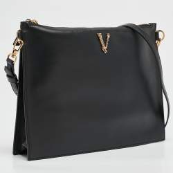 Versace Black Leather Virtus Crossbody Bag