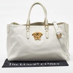Pre Owned Versace White Leather La Medusa Shopper Tote