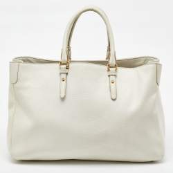 Pre Owned Versace White Leather La Medusa Shopper Tote
