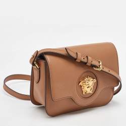 Pre Owned Versace Beige Leather Small La Medusa Flap Shoulder Bag
