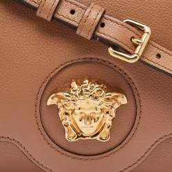 Pre Owned Versace Beige Leather Small La Medusa Flap Shoulder Bag