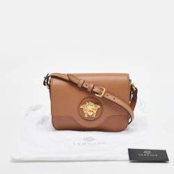 Pre Owned Versace Beige Leather Small La Medusa Flap Shoulder Bag