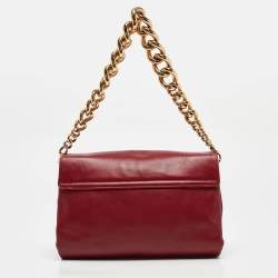 Pre Owned Versace Dark Red Leather Palazzo Sultan Flap Shoulder Bag