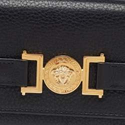 Versace Black Leather Medusa Flap Continental Wallet