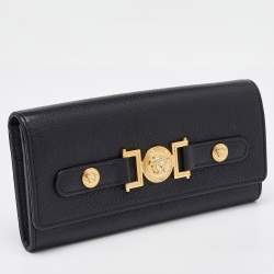 Versace Black Leather Medusa Flap Continental Wallet