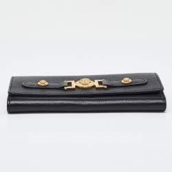 Versace Black Leather Medusa Flap Continental Wallet
