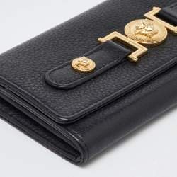 Versace Black Leather Medusa Flap Continental Wallet