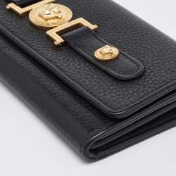 Versace Black Leather Medusa Flap Continental Wallet