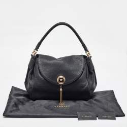 Versace Black Leather Altea Medusa Flap Shoulder Bag