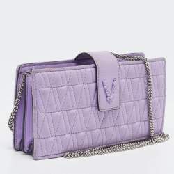 Versace Lilac Quilted Patent Leather Virtus Wallet on Chain
