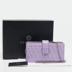 Versace Lilac Quilted Patent Leather Virtus Wallet on Chain