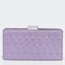 Versace Lilac Quilted Patent Leather Virtus Wallet on Chain
