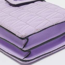 Versace Lilac Quilted Patent Leather Virtus Wallet on Chain
