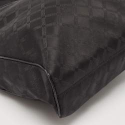 Versace Black Signature Fabric and Croc Embossed Leather Chain Shopper Tote