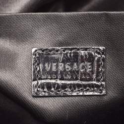 Versace Black Signature Fabric and Croc Embossed Leather Chain Shopper Tote