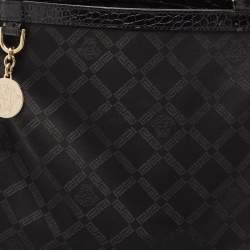 Versace Black Signature Fabric and Croc Embossed Leather Chain Shopper Tote