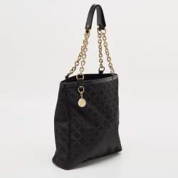 Versace Black Signature Fabric and Croc Embossed Leather Chain Shopper Tote
