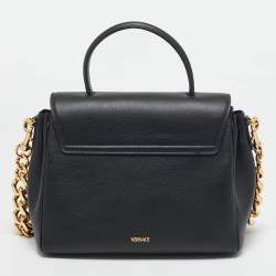 Pre Owned Versace Black Leather La Medusa Top Handle Bag