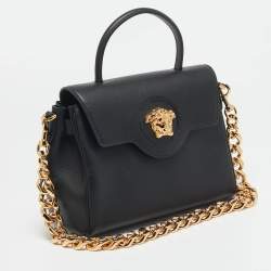 Pre Owned Versace Black Leather La Medusa Top Handle Bag