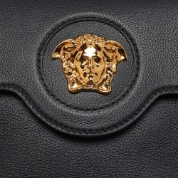 Pre Owned Versace Black Leather La Medusa Top Handle Bag