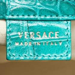 Versace Green Croc Embossed Leather Satchel