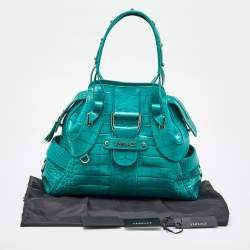 Versace Green Croc Embossed Leather Satchel