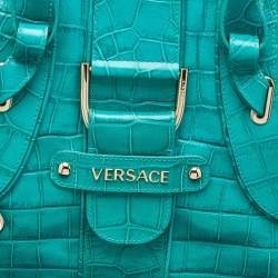 Versace Green Croc Embossed Leather Satchel