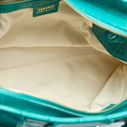 Versace Green Croc Embossed Leather Satchel