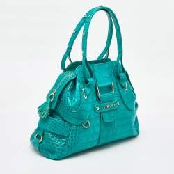 Versace Green Croc Embossed Leather Satchel