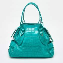 Versace Green Croc Embossed Leather Satchel
