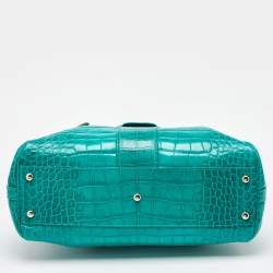 Versace Green Croc Embossed Leather Satchel