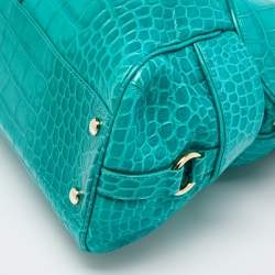 Versace Green Croc Embossed Leather Satchel