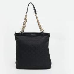 Versace Black Signature Fabric and Patent Leather Chain Tote