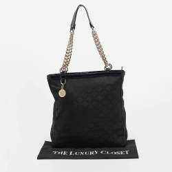 Versace Black Signature Fabric and Patent Leather Chain Tote