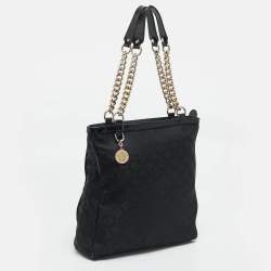 Versace Black Signature Fabric and Patent Leather Chain Tote