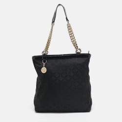 Versace Black Signature Fabric and Patent Leather Chain Tote