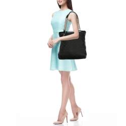 Versace Black Signature Fabric and Patent Leather Chain Tote