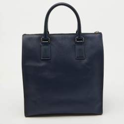 Pre Owned Versace Navy Blue Saffiano Leather La Medusa Shopper Tote