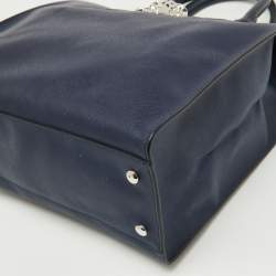 Pre Owned Versace Navy Blue Saffiano Leather La Medusa Shopper Tote