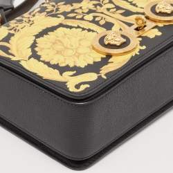 مملوكة مسبقًا Versace Black/Yellow Baroque Print Leather Icon Medusa Shoulder Bag