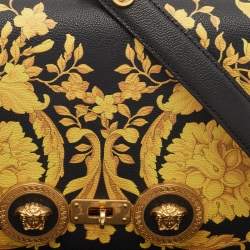مملوكة مسبقًا Versace Black/Yellow Baroque Print Leather Icon Medusa Shoulder Bag