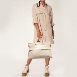 Versace Beige Croc Embossed Leather Front Pocket Shopper Tote