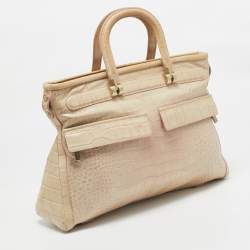 Versace Beige Croc Embossed Leather Front Pocket Shopper Tote