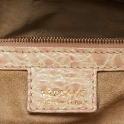 Versace Beige Croc Embossed Leather Front Pocket Shopper Tote
