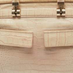 Versace Beige Croc Embossed Leather Front Pocket Shopper Tote