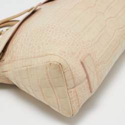 Versace Beige Croc Embossed Leather Front Pocket Shopper Tote
