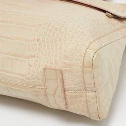 Versace Beige Croc Embossed Leather Front Pocket Shopper Tote