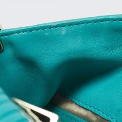 Pre Owned Versace Turquoise Blue Perforated Leather Striped Detail Hobo