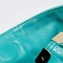 Pre Owned Versace Turquoise Blue Perforated Leather Striped Detail Hobo