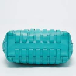 Pre Owned Versace Turquoise Blue Perforated Leather Striped Detail Hobo